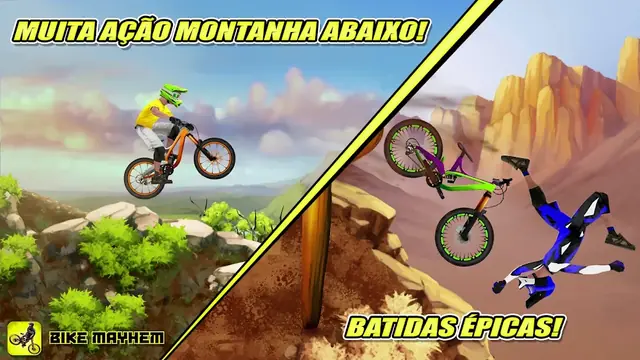 Ciclista de montanha em descida acidentada no jogo Bike Mayhem