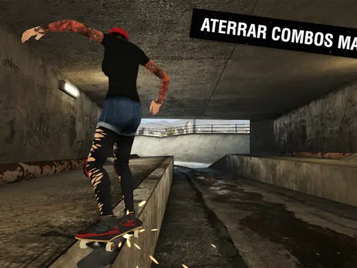 Manobra de grind num túnel de betão em Skateboard Party 3
