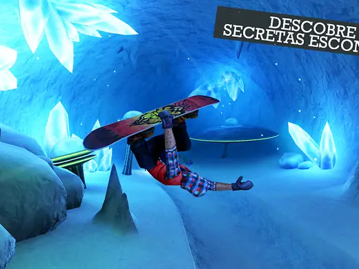 Descida entre árvores nevadas em Snowboard Party: World Tour