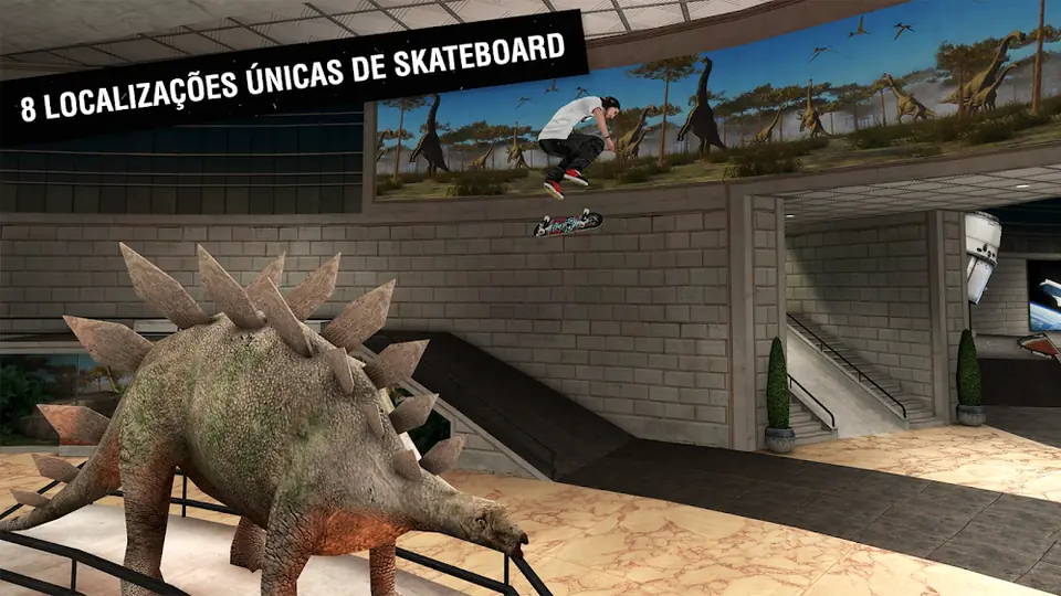 Bowl de betão com esqueleto decorativo num dos parques de Skateboard Party 3
