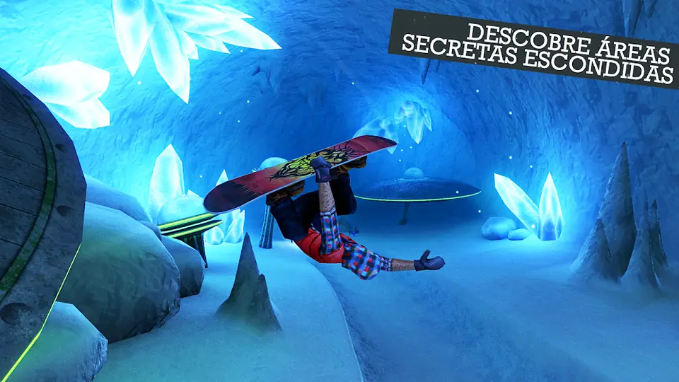 Descida entre pinheiros cobertos de neve em Snowboard Party: World Tour