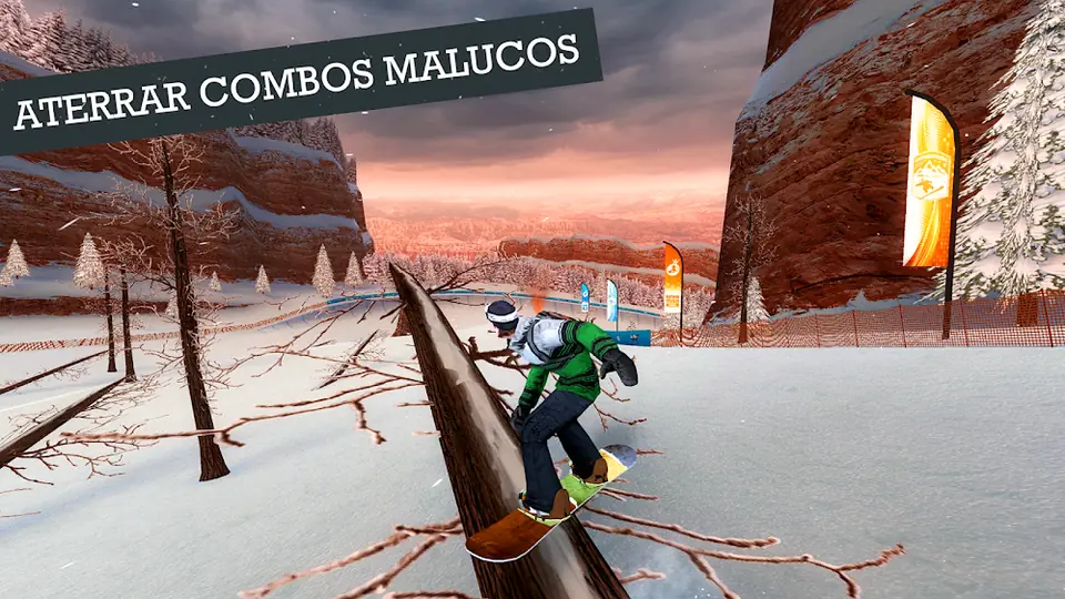 Prova de velocidade com portões de controlo num desfiladeiro de Snowboard Party: World Tour