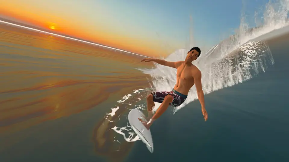 Surfista a cortar a onda ao final da tarde em True Surf